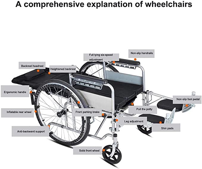 Reclining Wheelchair with Headrest, Footrest