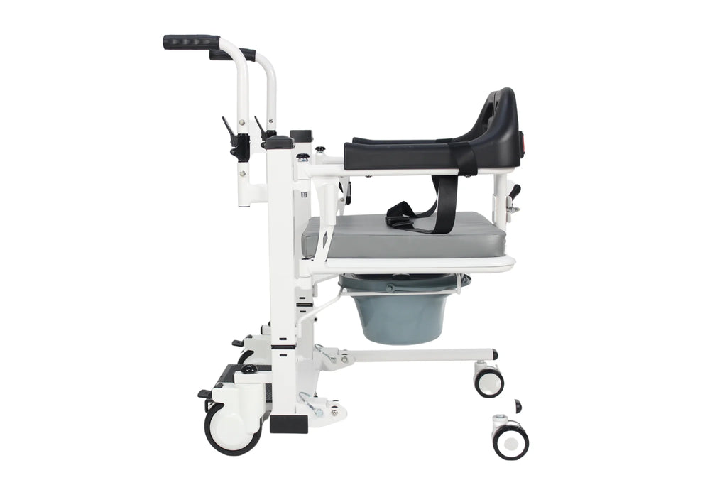 Commode transport chair, hydraulic lift wheelchair to transfer patient